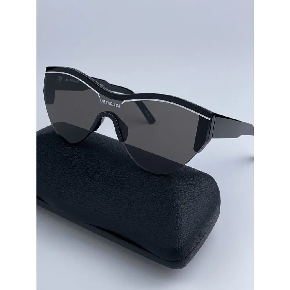 NEW Balenciaga BB0004S 001 Black Grey Shield Unisex Sunglasses